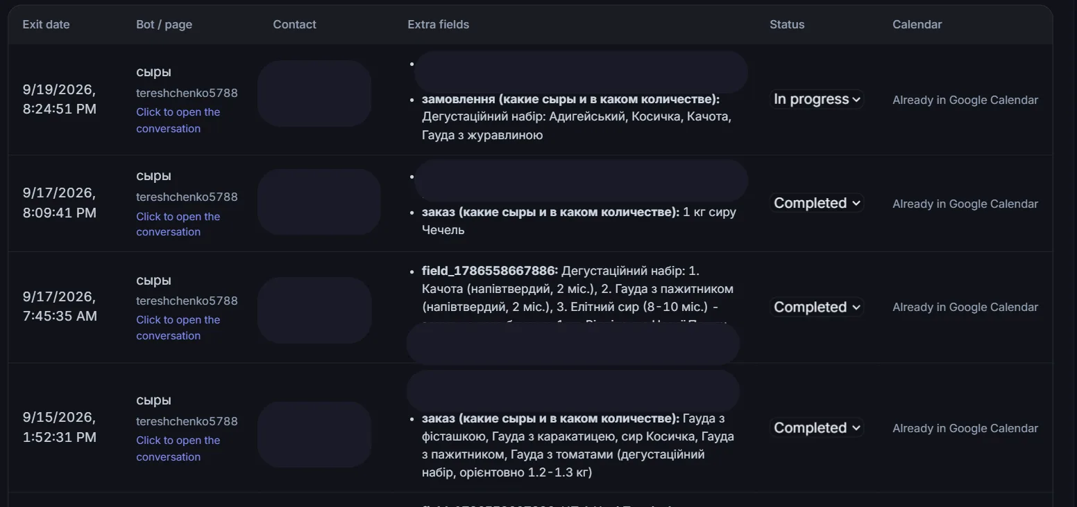 Orders calendar